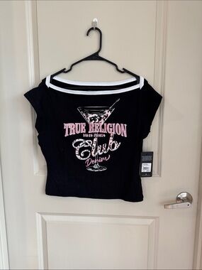 NWT True Religion Black Tee with Pink Graphic
